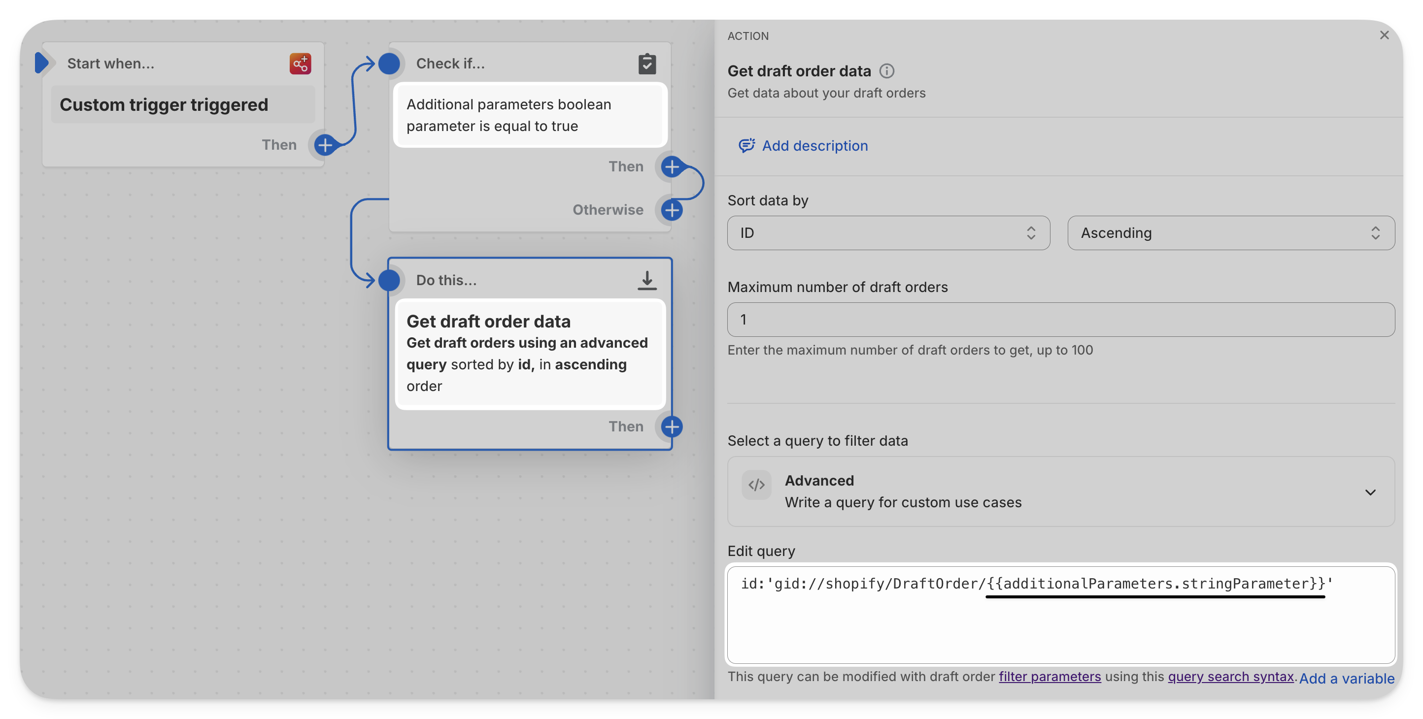 Example of using additional parameters